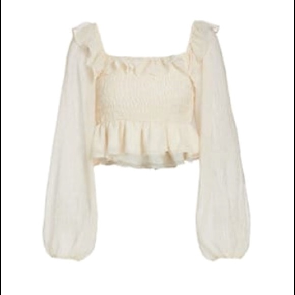 NWT En Saison Cropped Smocked Top, S - Picture 5 of 7